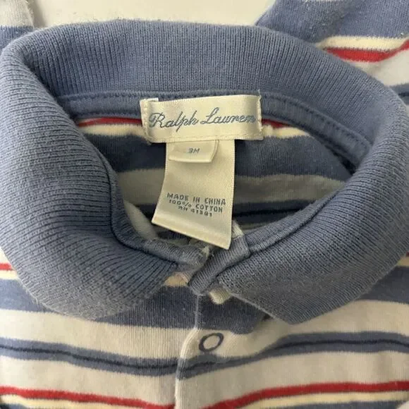 VTG Ralph Lauren Baby Boy Footie One Piece Striped Blue 3 Month Collared Preppy - Picture 4 of 7